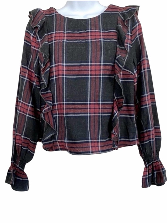 Romeo & Juliet Couture Tops - Plaid Ruffle Long Sleeve Cotton Blouse Sz Small Flannel Grunge Boho Ruffles